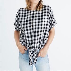 Madewell Black white Buffalo Check tie Front Top Size XS